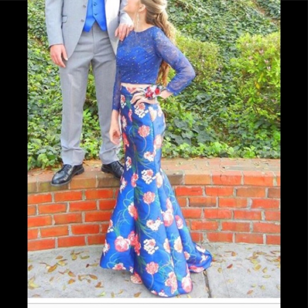 Two piece prom dress. Lace top, satin skirt.